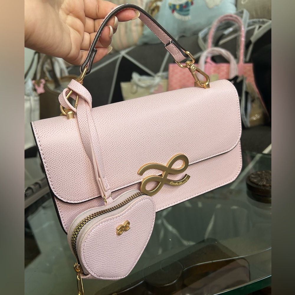 Chic Light Pink Shoulder Bag with Heart Coin Purse